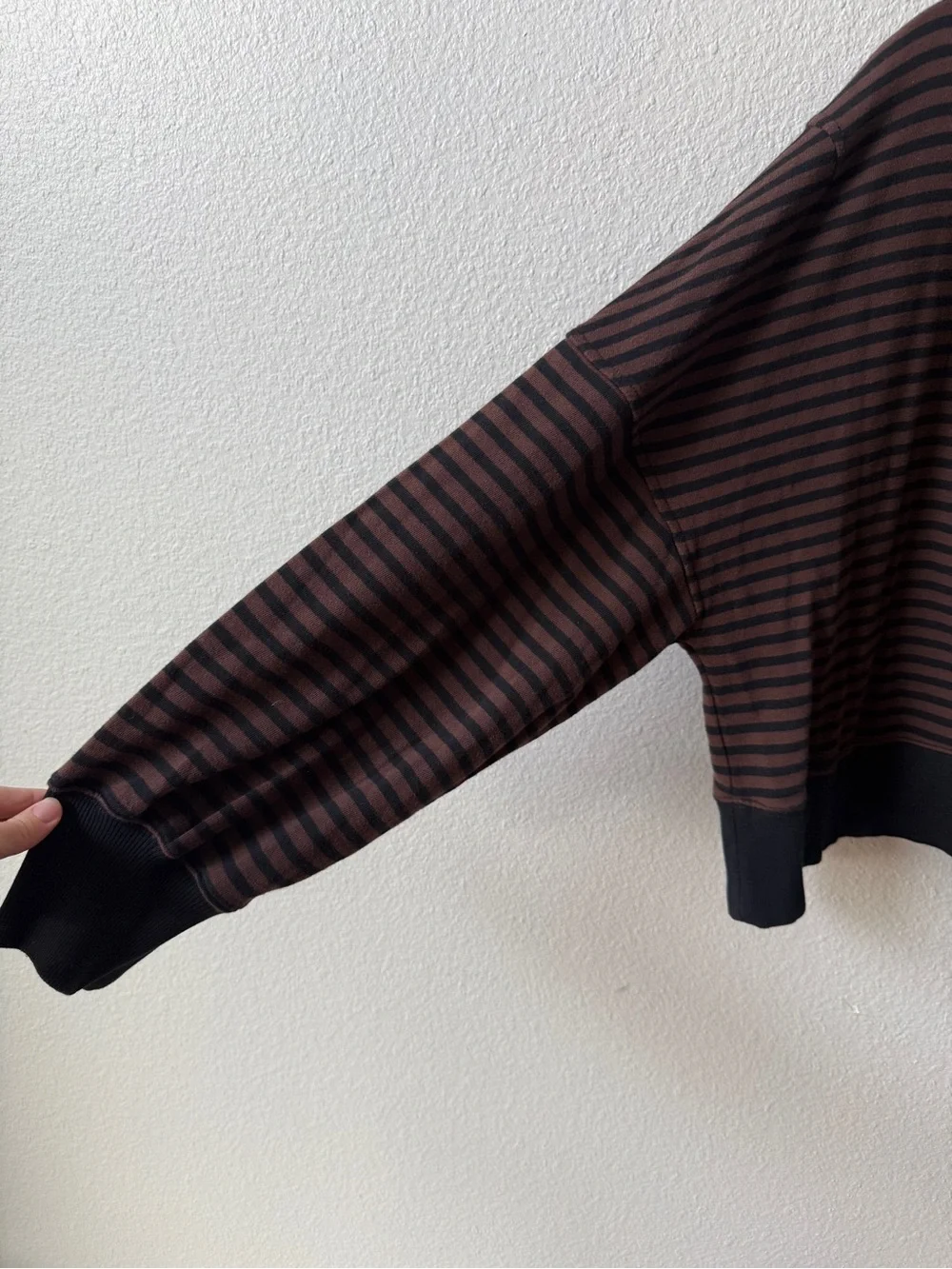 aerie classic crew sweatshirt - stripped black and brown - Picture 6 of 8